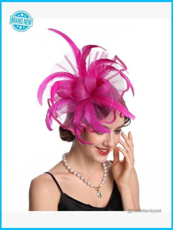 Feather Fascinator Hat Vintage Headpiece with Headband and Clip Tea Party main image 4